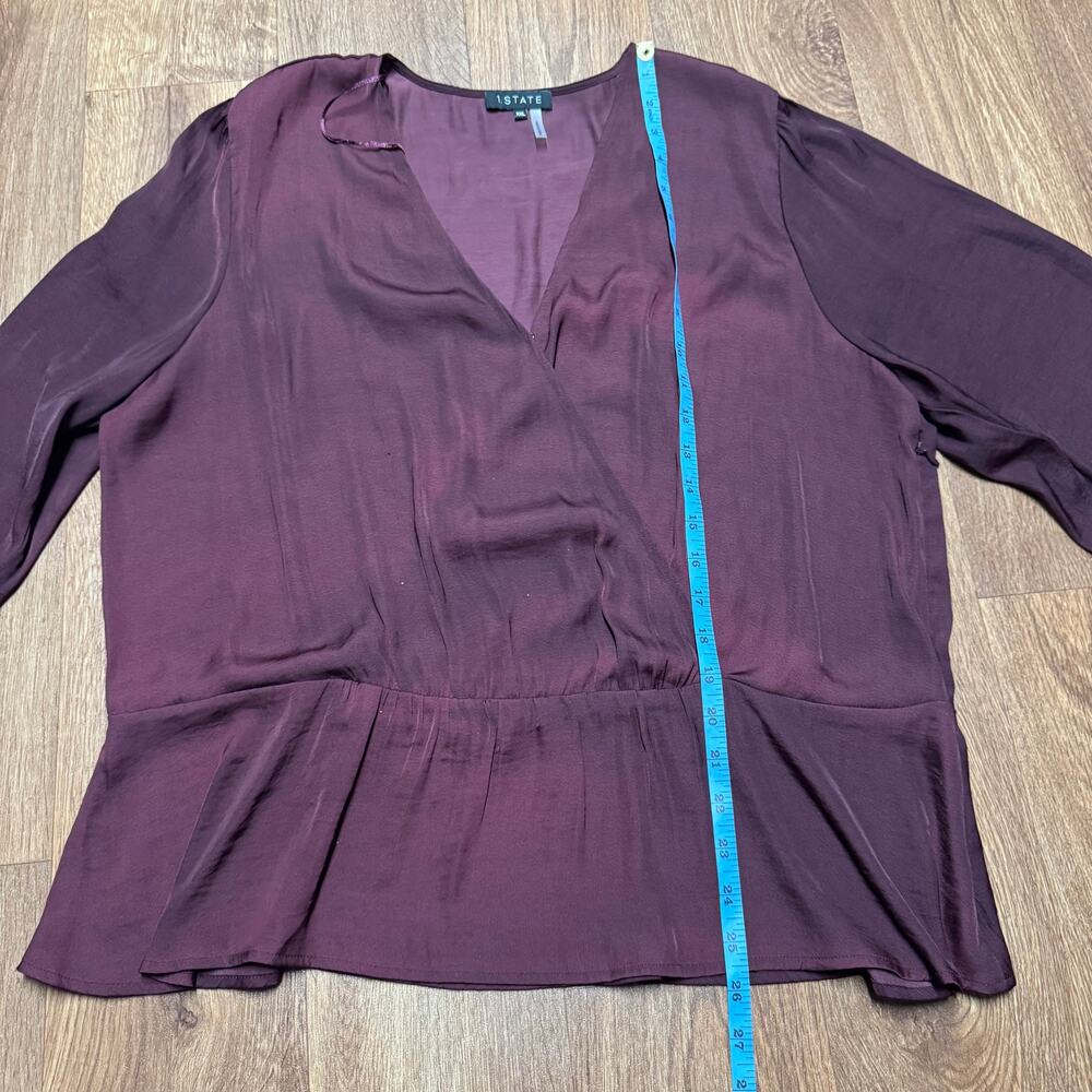 1.State Wine Red Womens Drop Waist Surplice Faux Wrap Blouse Top Size XXL 2XL - Picture 9 of 9